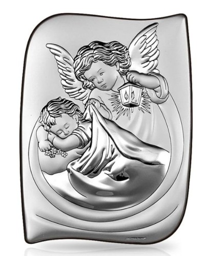 Obraz srebrny 13,5x18cm Anioł Stróż latarka prostokąt pion - 09393