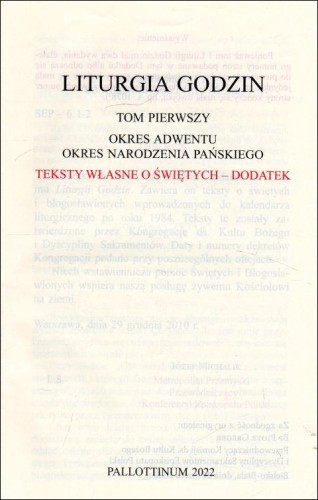 Liturgia Godzin Teksty własne o świętych DODATEK Tom 1 (książka) - -, modlitwa, Wydawnictwo Pallottinum, 2022 r., oprawa miękka - 23472 9788370149352