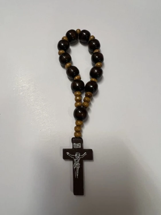 Dziesiątka różańca BRĄZOWA drewniana na gumce (12mm) - 69258 5902983919650