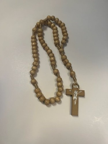 Różaniec drewniany na sznurku kulka BEŻOWA (8.5mm) - 69245 5902983919544