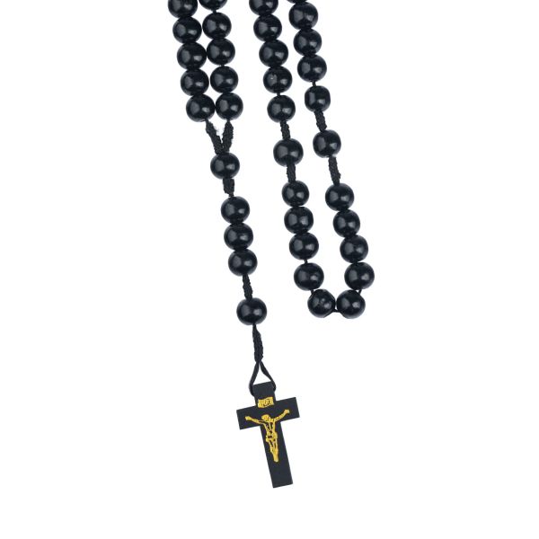 Różaniec drewniany na sznurku kulka CZARNA B.DUŻA (12mm) - 68863 5905805903486