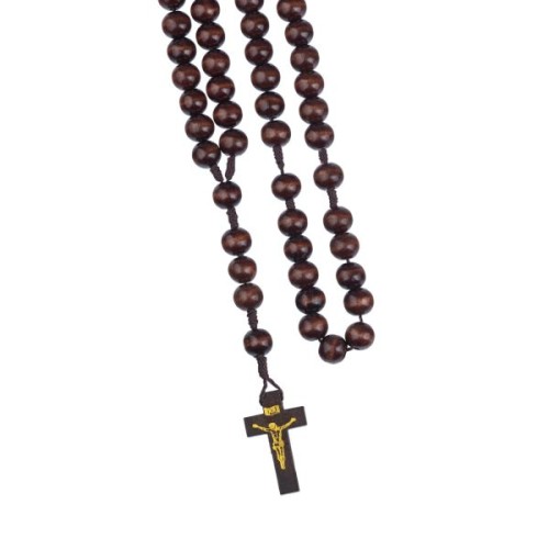 Różaniec drewniany na sznurku kulka BRĄZOWA ciemna B.DUŻA (12mm) - 68861 5905805903493