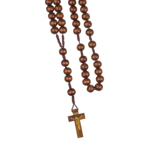 Różaniec drewniany na sznurku kulka BRĄZOWA Jasna B.DUŻA (12mm) - 68860 5905805903516