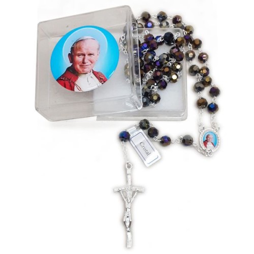 Różaniec w pudełku z Janem Pawłem II GRAFITOWY kryształ *8mm - 68813