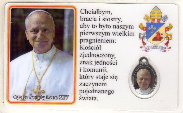 Medalik foliowany Ojciec święty Leon XIV - medalik i obrazek z modlitwą zalaminowane - 68429
