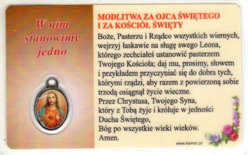 Medalik foliowany Ojciec święty Leon XIV - medalik i obrazek z modlitwą zalaminowane - 68429