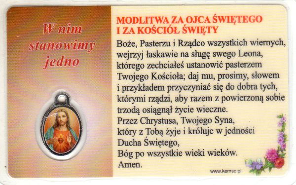 Medalik foliowany Ojciec święty Leon XIV - medalik i obrazek z modlitwą zalaminowane - 68429