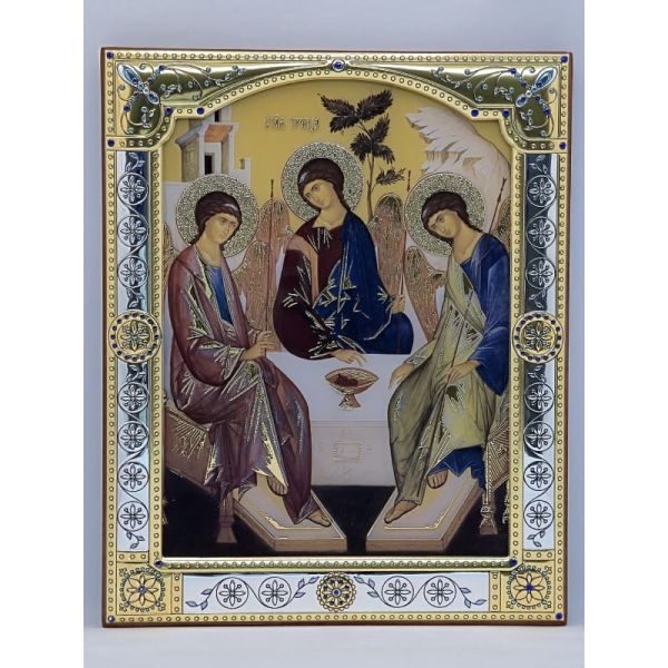 Ikona (grecka) srebrna kolorowa Trójca Rublowa 11,5x14cm z szybką - 68419 8058301719208