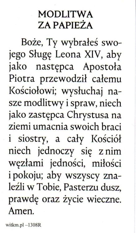 Obrazek Papież Leon XIV. Modlitwa za papieża - 68366
