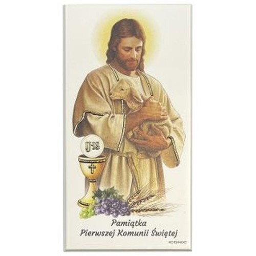 Obrazek na drewnie 6x12cm I Komunia PAN JEZUS Z OWIECZKĄ - ! - 68330 8052595172053
