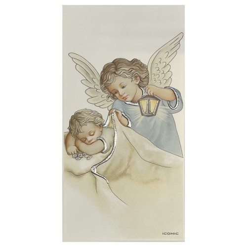 Obrazek na drewnie 9x18cm Anioł Stroż (latarka) NIEBIESKI - ! - 68316 8056216717708