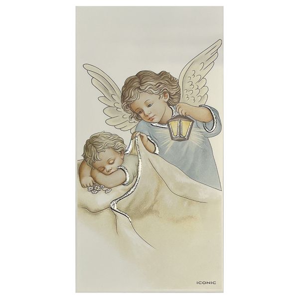 Obrazek na drewnie 9x18cm Anioł Stroż (latarka) NIEBIESKI - ! - 68316 8056216717708