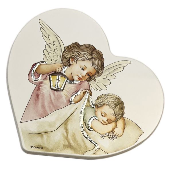 Obrazek na drewnie 16x14cm Anioł Stroż (latarka) w sercu RÓŻOWY - ! - 68314 8056216717777