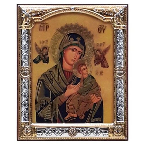 Ikona (grecka) srebrna kolorowa Matka Boża Nieustającej Pomocy 12x14 cm z szybką - 68132 8056216716350