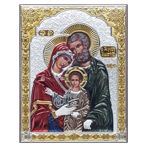 Ikona (grecka) srebrno kolorowa pozłacana Św. Rodzina 18x23 cm - 67821              