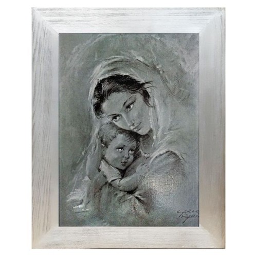 Obraz 20x25cm Matka Boża z Dzieciątkiem (szary) rama płaska srebrna - 67511