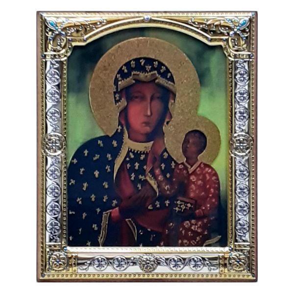 Ikona (grecka) srebrna kolorowa Matka Boża Częstochowska 12,5x14 cm z szybką - 67325 8058301719321