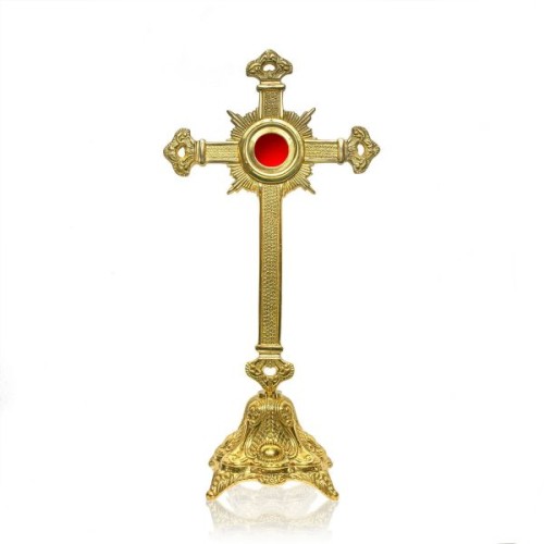 Relikwiarz KRZYŻ 41cm (odlew mosiężny, śr. repozytorium 4,6cm) - 67156