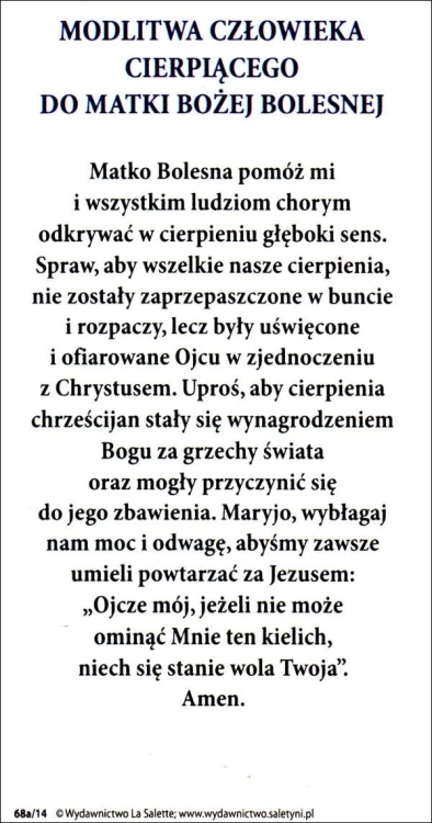 Obrazek Matka Boża Bolesna. Modlitwa człowieka cierpiącego.. - 66865              