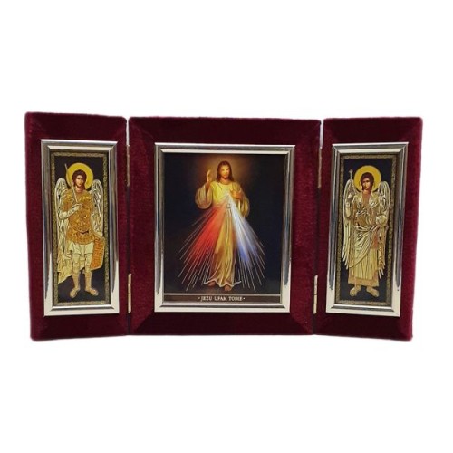 Ikona TRYPTYK średnia JEZU UFAM Tobie i aniołowie 28,5x17cm - 66862