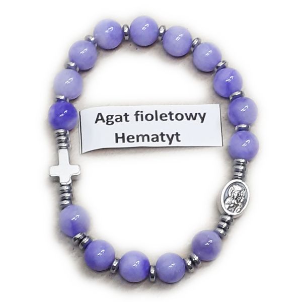 Bransoletka dziesiątka kamień naturalny - AGAT FIOLETOWY HEMATYT - 66684