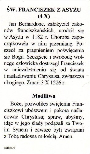 Obrazek św. Franciszek. Biografia + modlitwa - 66378