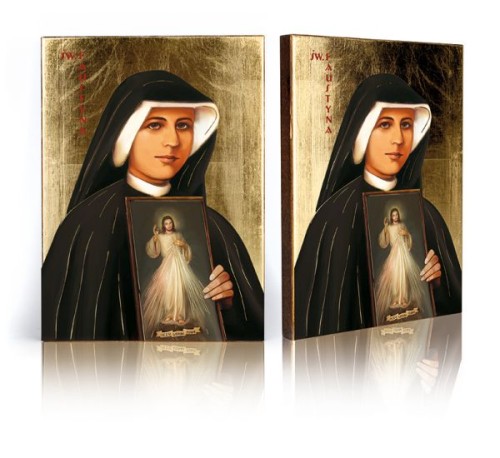 Ikona mała 12x16cm Święta Faustyna  DRUK NA DESCE (olcha) - 66098