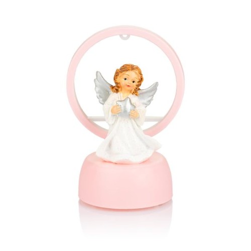 Figura Anioł świecący RÓŻOWY 13 cm  KOŁO (brak baterii) - ! - 66065