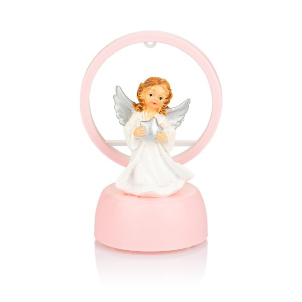 Figura Anioł świecący RÓŻOWY 13 cm  KOŁO (brak baterii) - ! - 66065