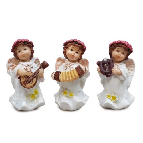 Figura Anioł stojący 9cm biało - złoty z instrumentem - 66027