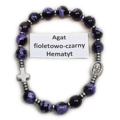Bransoletka dziesiątka kamień naturalny - AGAT FIOLETOWO-CZARNY HEMATYT - 65811