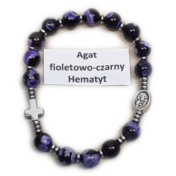 Bransoletka dziesiątka kamień naturalny - AGAT FIOLETOWO-CZARNY HEMATYT - 65811
