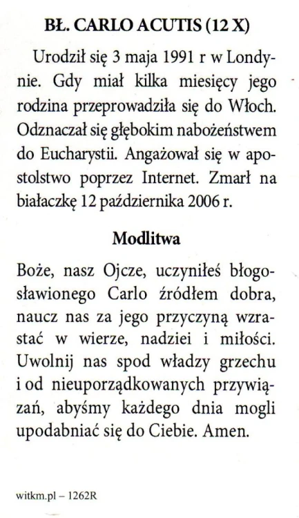 Obrazek św. Carlo Acutis. Biografia + modlitwa - ! - 65716