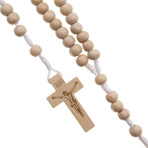 Różaniec drewniany na sznurku kulka BEŻOWA (8mm) - 65560