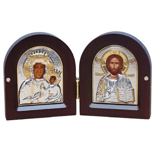 Ikona dyptyk 17x10cm Chrystus Pantokrator i Matka Boża Częstochowska - 65328