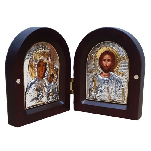 Ikona dyptyk 17x10cm Chrystus Pantokrator i Matka Boża Częstochowska - 65328