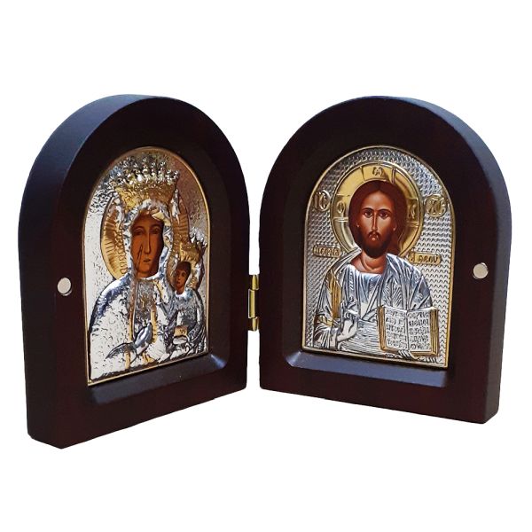 Ikona dyptyk 17x10cm Chrystus Pantokrator i Matka Boża Częstochowska - 65328