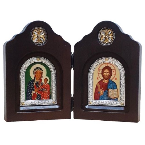 Ikona dyptyk 19x14cm Chrystus Pantokrator i Matka Boża Częstochowska - 65327