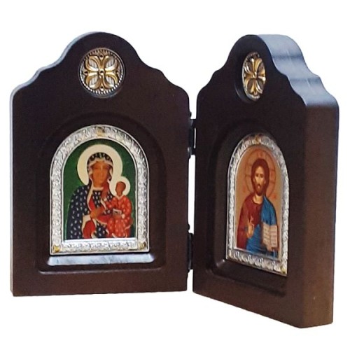 Ikona dyptyk 19x14cm Chrystus Pantokrator i Matka Boża Częstochowska - 65327