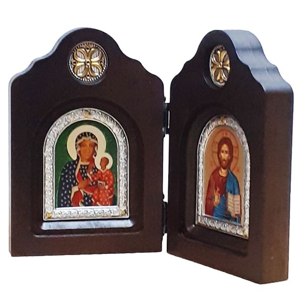 Ikona dyptyk 19x14cm Chrystus Pantokrator i Matka Boża Częstochowska - 65327