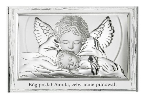 Obraz srebrny 17,5x11,5cm Anioł Stróż nad dzieckiem (poziom) - 65268