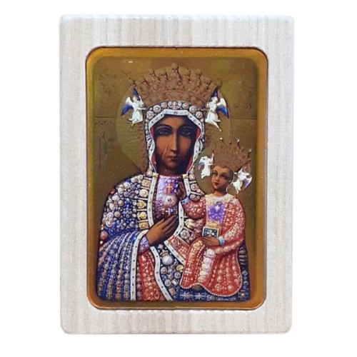 Ikona MINI z magnesem Matka Boża Częstochowska 5x6,5cm ZŁOTE tło (r.JASNA) w pudełku - 65246