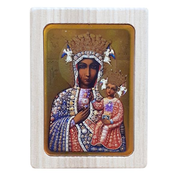 Ikona MINI z magnesem Matka Boża Częstochowska 5x6,5cm ZŁOTE tło (r.JASNA) w pudełku - 65246
