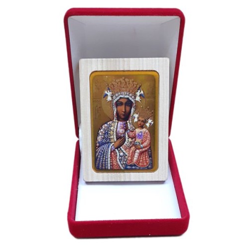 Ikona MINI z magnesem Matka Boża Częstochowska 5x6,5cm ZŁOTE tło (r.JASNA) w pudełku - 65246