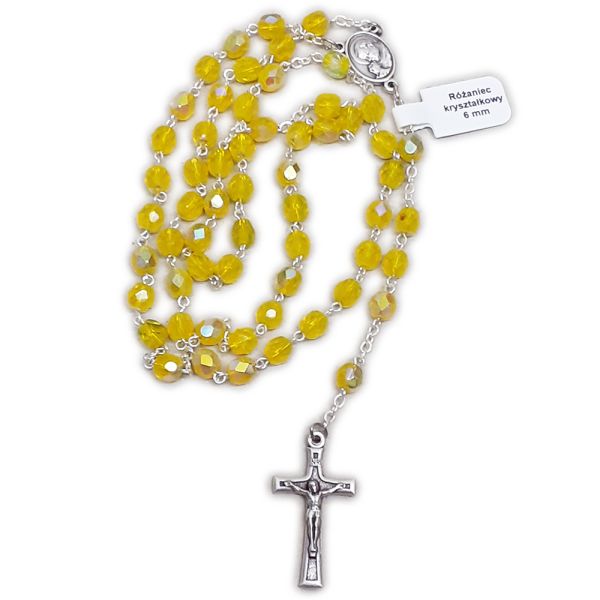 Różaniec na drucie kryształ ŻÓŁTY *6 ł.JPII/MB Częstochowska - 65084 5902689360794