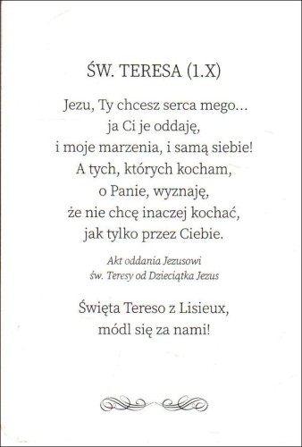 Obrazek św Teresa z Lisieux z modlitwą - 65079