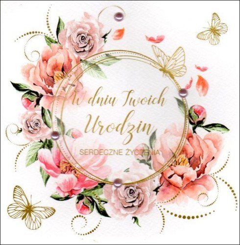 Karnet "W dniu Urodzin" kwadrat, różne wzory - 64854