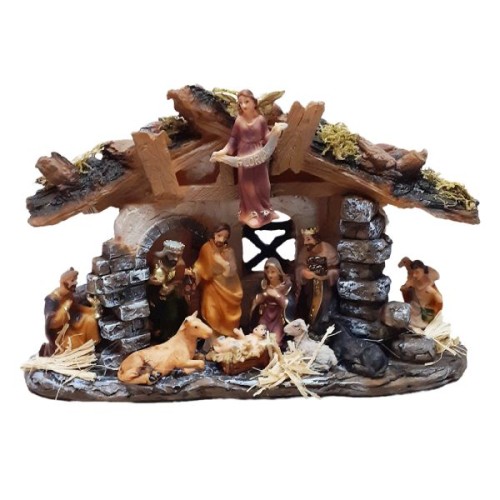 Szopka bożonarodzeniowa z domkiem 19x29cm PODŚWIETLANA - 63855
