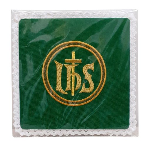 Palka haftowana 18x18cm ZIELONA IHS haft złoty - 63845