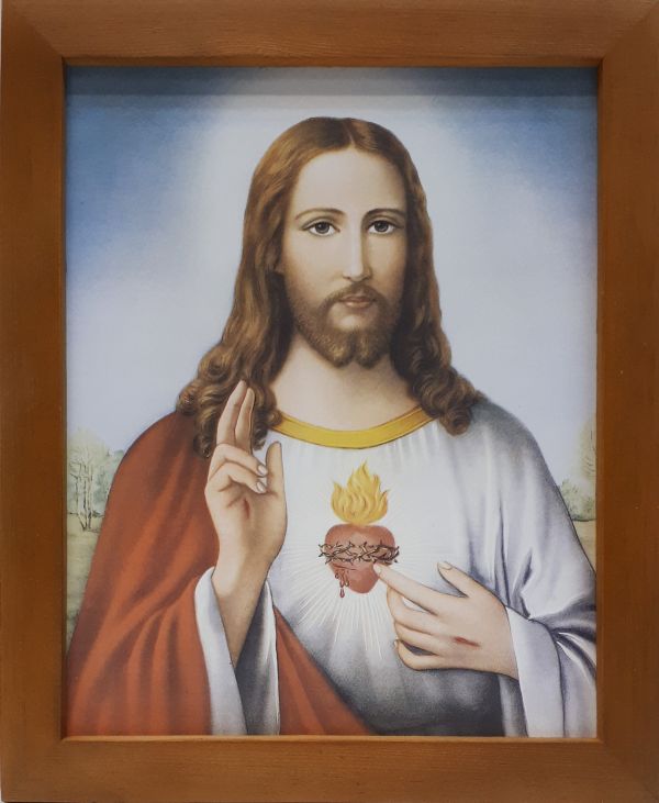 Obraz 23x28cm Serce Pana Jezusa rama brązowa płaska - 63762